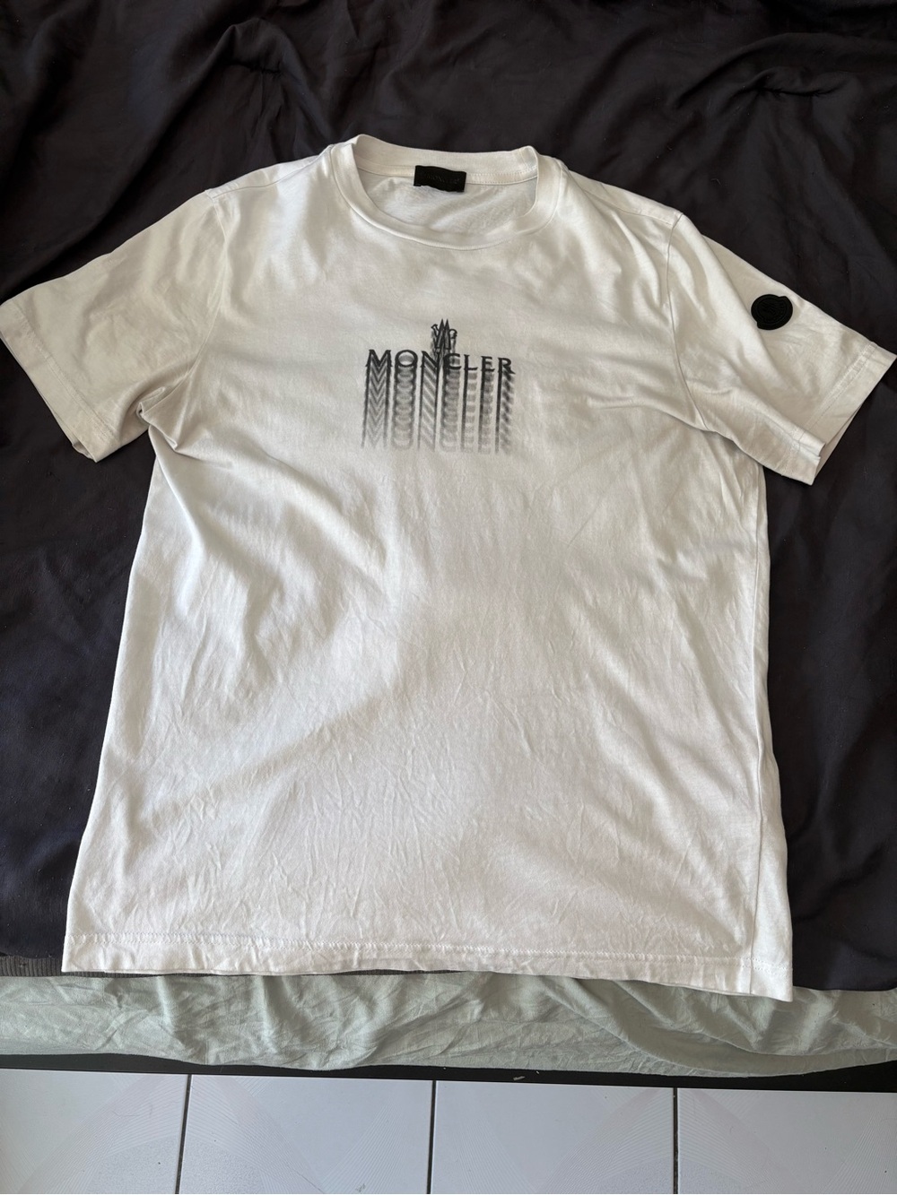 Moncler White Faded Logo Tee